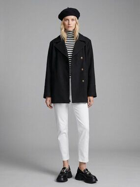 Vintage 100% Wool Nautical Black Pea Coat